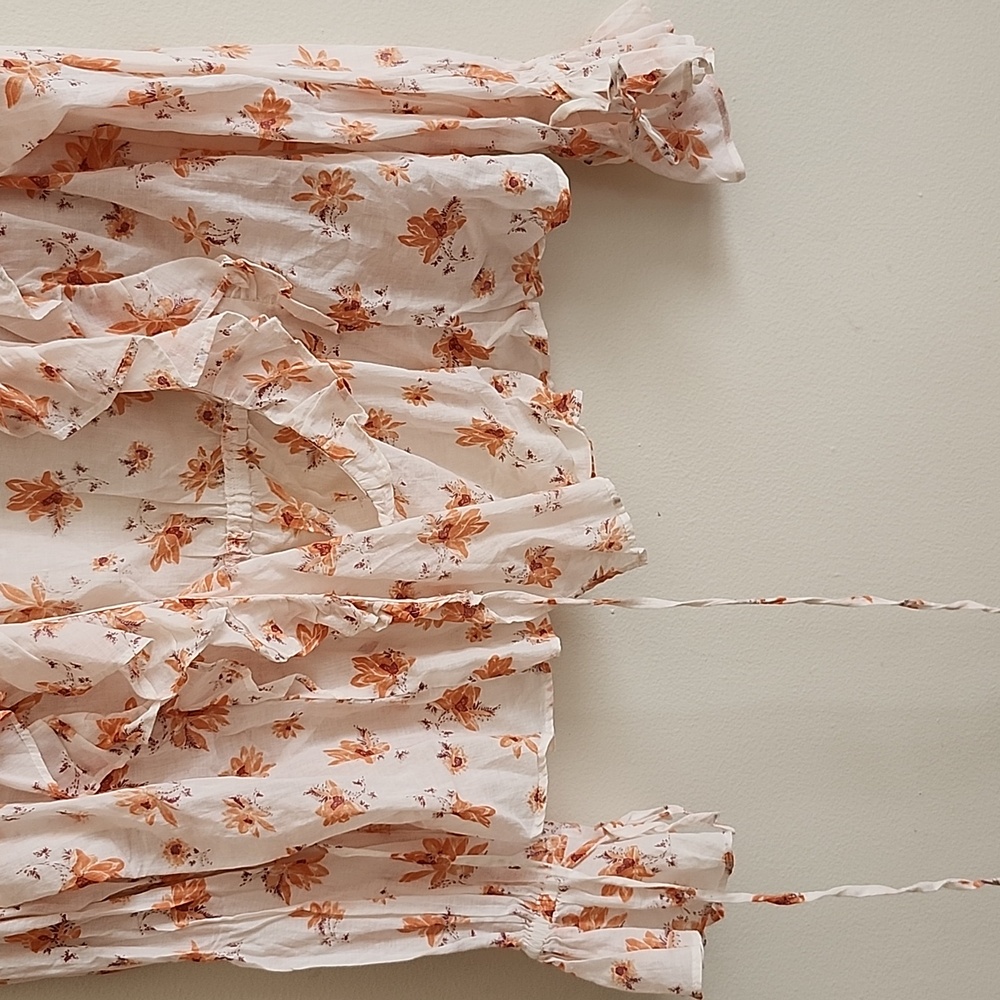 Free People Rust Cream Ruffled Wrap Blouse Boho Womens Large - Picture 3 of 9